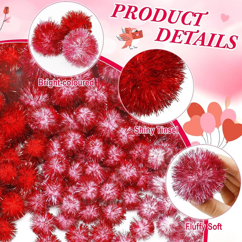 Knitgrip 150 Pcs Large Glitter Tinsel Pom Poms 2.5" 2" 1.4" 1" Christmas Pompom Balls Jumbo Glitter Balls for DIY Craft Making Christmas Decorations(Red, Rose Red, Pink) - Image 3